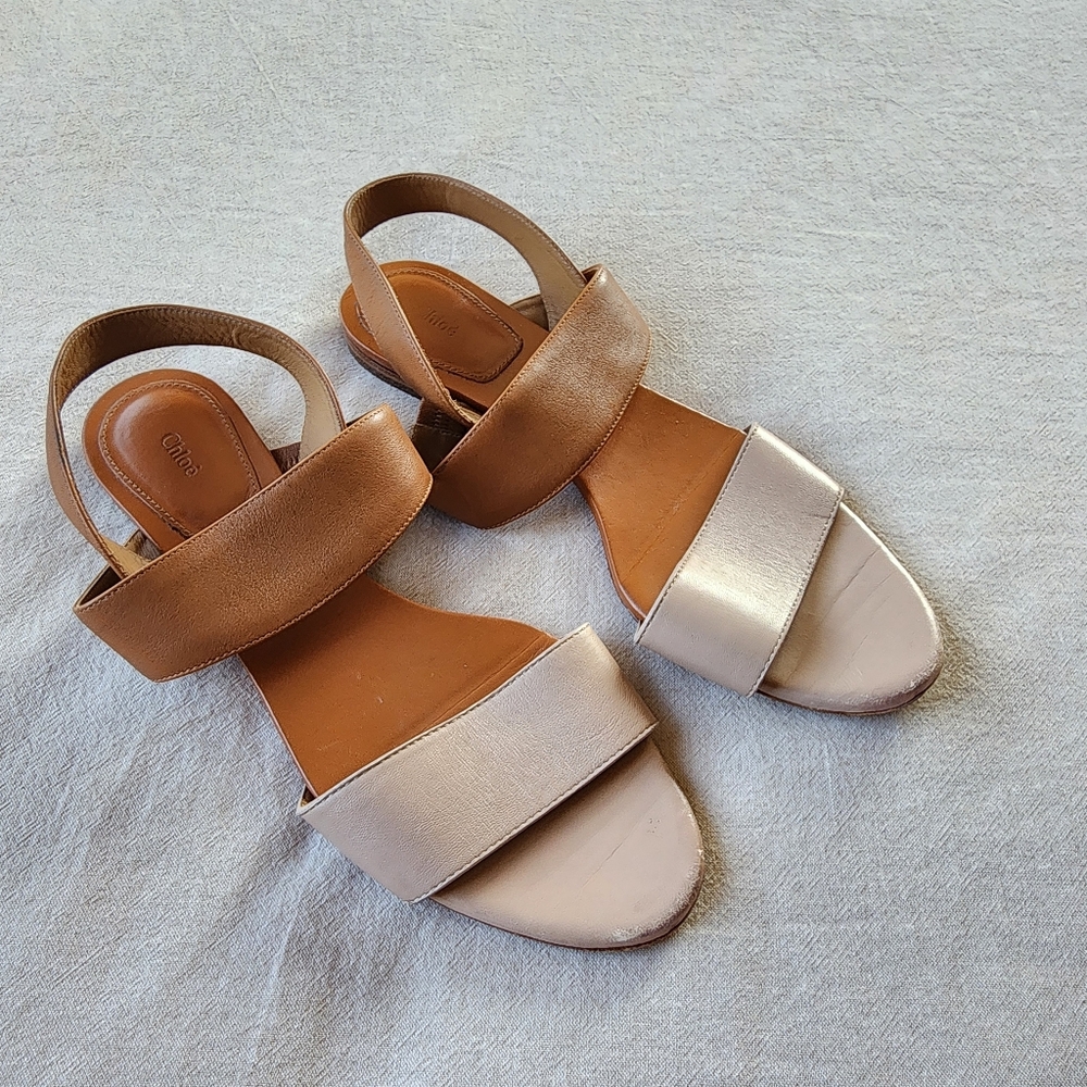 Chloe Two Tone Leather Sling Back Sandals